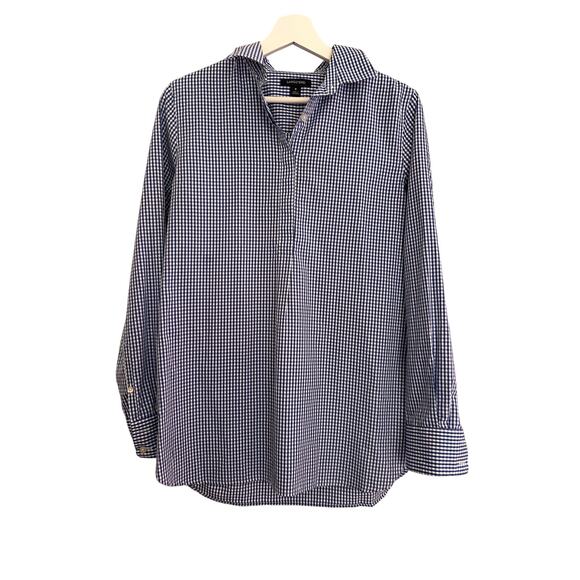 Lands' End Shirt Womens 8 Blue/White Gingham Half Hidden Button Classic - Picture 1 of 7